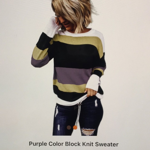 Purple Color Block Knit Sweater - Picture 2 of 2